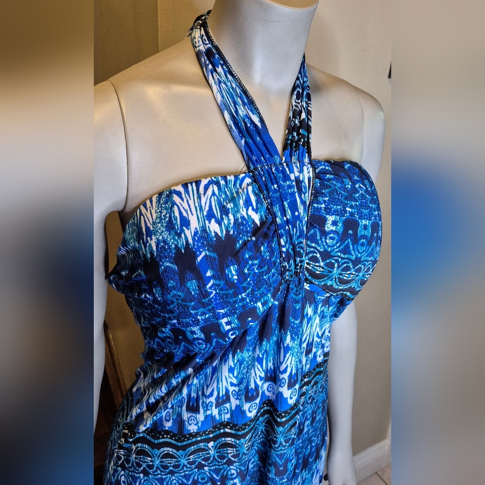 Elegant Blue Patterned Maxi Skirt by Mlle Gabrielle. - Picture 14 of 16